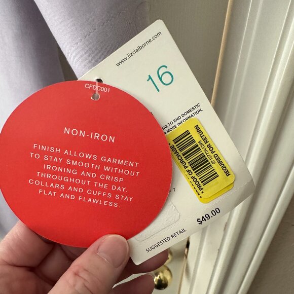 Liz Claiborne Plus Size 16 No Iron Lilac button down shirt - Picture 7 of 8